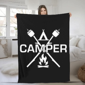 Discover Funny Happy Camper Camping Love Camping Campfire Icon Art Fleece Blankets