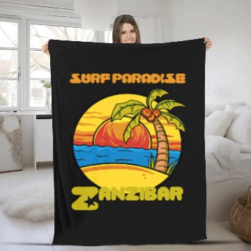 Discover Surf Life Paradise Zanzibar Palm tree Beach Ocean Vacation Fleece Blankets