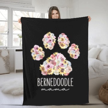 Discover Bernedoodle Mama Floral Paw Dog Mom Fleece Blankets