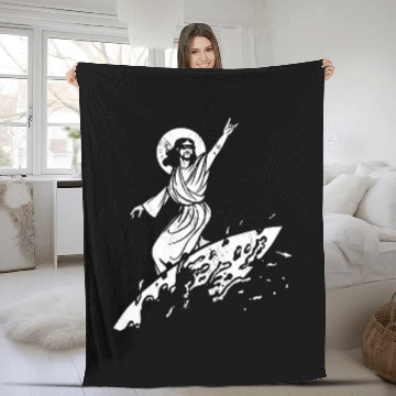 Discover Surf Life Jesus Christ Surfing Summer Surfboard Religious Fleece Blankets