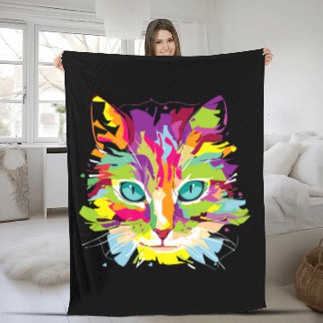 Discover Cat Face MultiColored Art Baseball Tees Fleece Blankets
