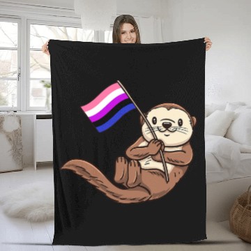 Discover Otters Sea Otter With Genderfluid Pride Flag Zip Fleece Blankets