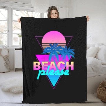Discover Beach Please Vaporwave Retro Palm Tree Sunset Synthwave Baseball Tees Fleece Blankets