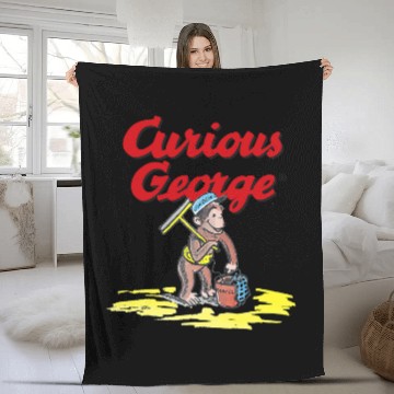 Discover curious george window cleaner portrait logo Fleece Blankets
