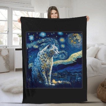 Discover Leopard Gift Surrealism Starry Night Snow Leopard 69 Fleece Blankets