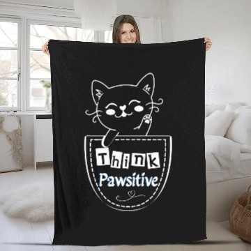 Discover Cat In Pocket Think Pawsitive Gift for Kitty Lovers Fleece Blankets