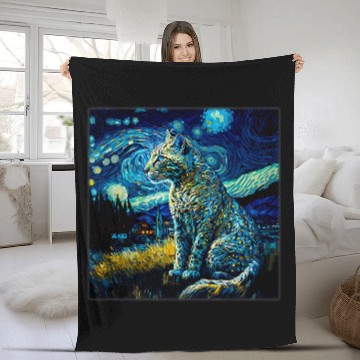 Discover Leopard Gift Surrealism Starry Night Snow Leopard Fleece Blankets