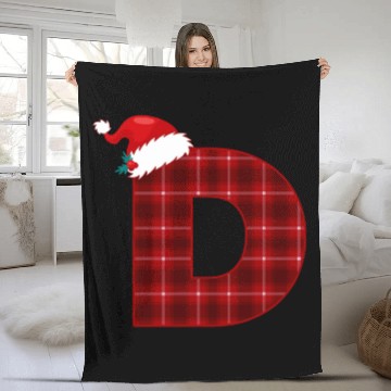 Discover Christmas Plaid Initial Letter D Monogram Santa Hat Graphic Baseball Tees Fleece Blankets