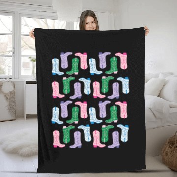 Discover Cowboy Boot Illustration Preppy Western Green Pink Lilac Fleece Blankets