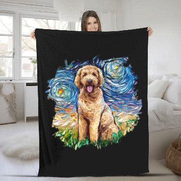 Discover Goldendoodle Starry Night Cute Doodle Dog Art by Aja Fleece Blankets