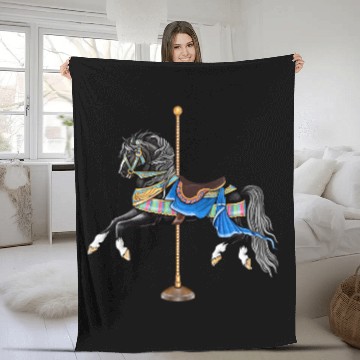 Discover Black Stallion Carousel Horse Fleece Blankets