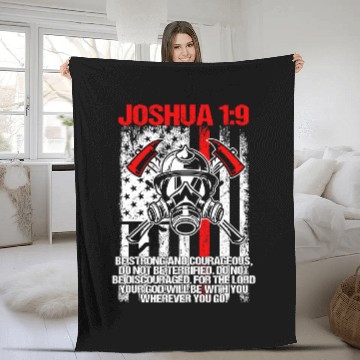 Discover Fireman Firefighter Thin Red Line Firefighter Bible Verse Joshua 19 42 Firemen Fleece Blankets