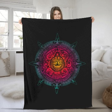Discover Aztec Calendar Mexican Native Mayas Mayans Art Fleece Blankets
