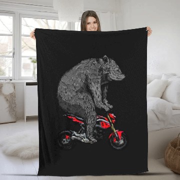 Discover Funny Bear on a Mini Bike Pit Bike Motorcycle Cute Bears Fleece Blankets