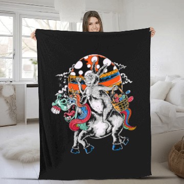 Discover Funny crazys Easter Bunny Riding Unicorns For Kids I Adults Fleece Blankets