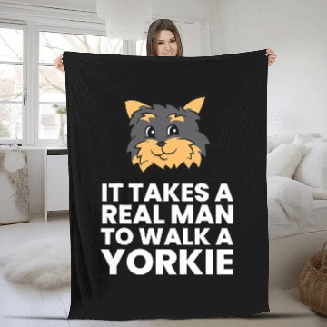 Discover It Takes A Real Man To Walk A Yorkie Fleece Blankets