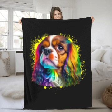 Discover Colorful Cavalier King Charles Spaniel Pop Art Dog Lovers Fleece Blankets