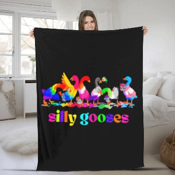 Discover Funny Silly gooses colorful goose painting Fleece Blankets