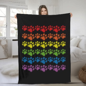 Discover Cat Dog Rainbow Paw Prints Zip Fleece Blankets
