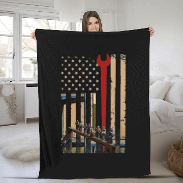 Discover Ironworker Flag American Engineer Baseball Tees Fleece Blankets