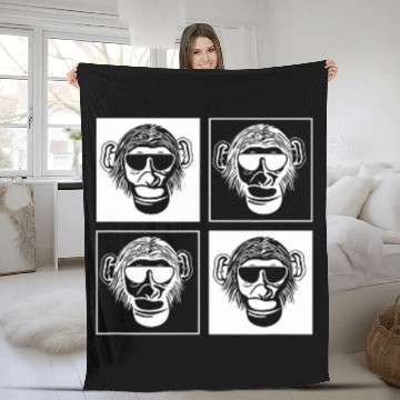 Discover Chimpanzee Sunglasses Square Monkey Fleece Blankets