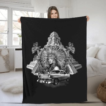Discover Aztec Woman Mexican Chicano Art Aztec Calendar Fleece Blankets