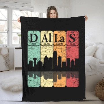 Discover Dallas Periodic Table Elements Dallas Skyline Retro 3 Fleece Blankets