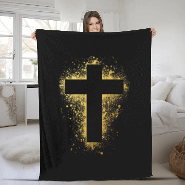 Discover Gold Effect Crucifix paint splatter art God amen Fleece Blankets