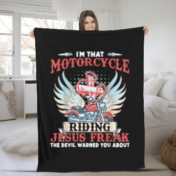 Discover Christian Im That Motorcycle Riding Jesus Freak Christ Fleece Blankets