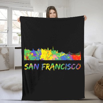 Discover Colorful Rainbow Skyline Art vintages San Francisco Skyline Fleece Blankets
