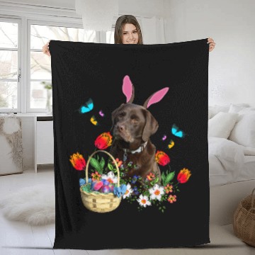 Discover Labrador Lab Dog Chocolate Labrador Bunny Dog With Easter Eggs Basket Spring Fleece Blankets