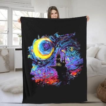 Discover Haunted House with Moon and border Starry Night Art by Aja Baseball Tees Fleece Blankets