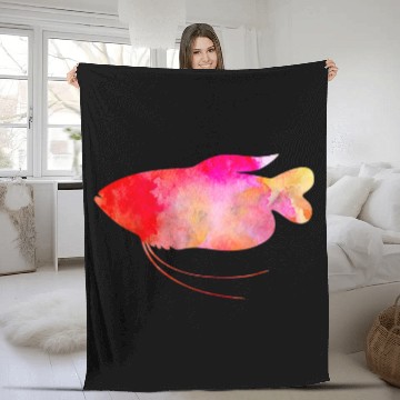 Discover GOLD GOURAMI FISH Watercolor Painting Fleece Blankets