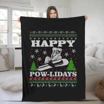 Discover Skiing Ski Snowboarding Ugly Christmas Happy PowLidays Baseball Tees Fleece Blankets