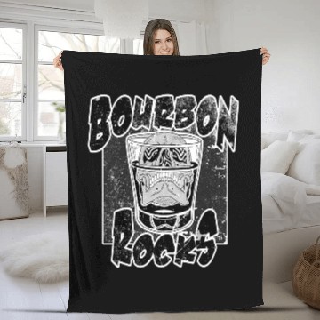 Discover Bourbon Rocks Whiskey Dark Art Aesthetic Fleece Blankets