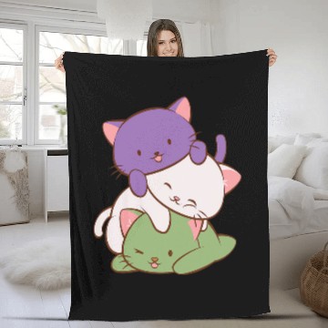 Discover Gender Queer Pride Flag Kawaii Cat Graphic Fleece Blankets