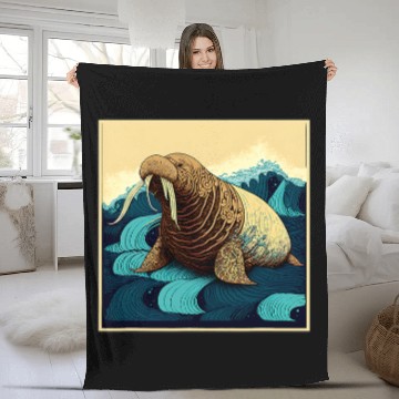 Discover Surrealism Japanese Painting Walrus Fleece Blankets