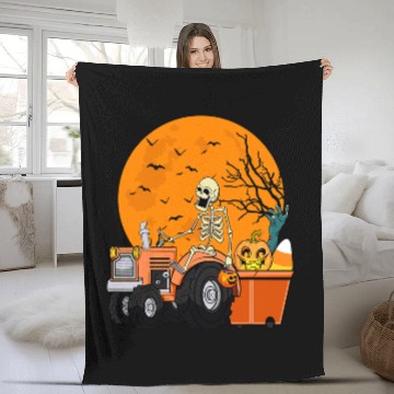 Discover Tractor driving Skeletons Riding Tractor Funny Halloween 2 Fleece Blankets