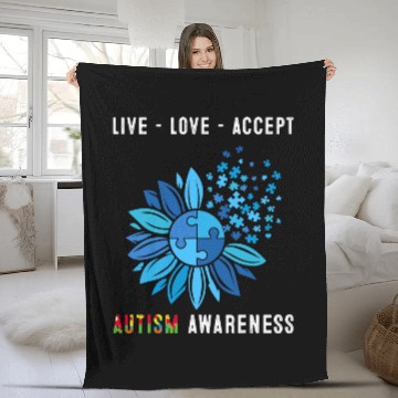 Discover Autism Awareness Live Love Accept Sunflower Neurodiverse Fleece Blankets