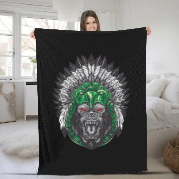 Discover Gorilla Indian Aztec Illustration Fleece Blankets