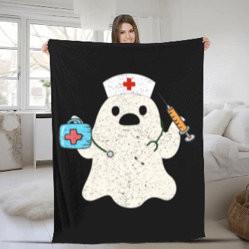 Discover nurses Scrub nurses RN ER NICU LPN Halloween Costume Fleece Blankets