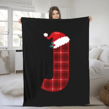 Discover Christmas Plaid Initial Letter J Monogram Santa Hat Graphic Fleece Blankets