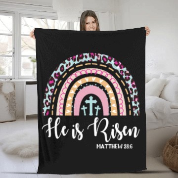 Discover Christian He Is Risen Rainbow Leopard Happy Easter Day Christian Jesus Christ Baseball Tees Fleece Blankets