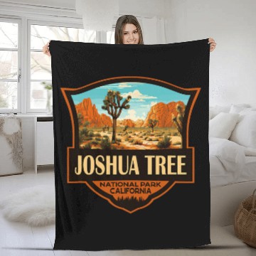 Discover Joshua Tree National Park Illustration Retro Badge Fleece Blankets