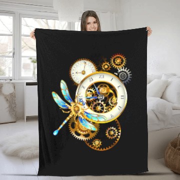 Discover Steampunk Dragonfly Clock Baseball Tees Fleece Blankets