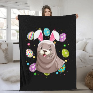 Discover Seals Gift Funny Easter Egg Lover Bunny Ear Seals Face Easter Sunday Fleece Blankets