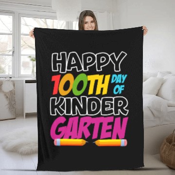 Discover Happy 100th Day of Kindergarten Teacher or Student 4 Fleece Blankets