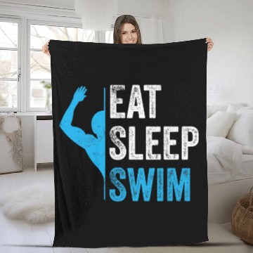 Discover Swimming Pool Eat Sleep Swim Summer Swimming Fleece Blankets
