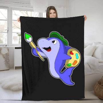 Discover Dolphin Painter Paint brush Fleece Blankets