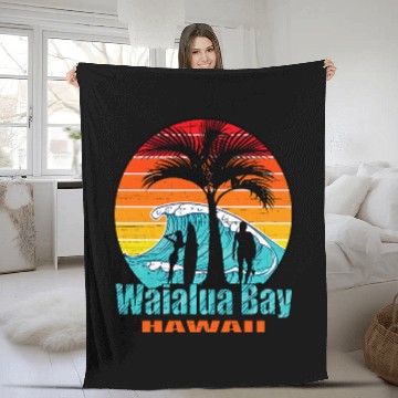 Discover Surf Life Waialua Bay Hawaii Surfing Fleece Blankets